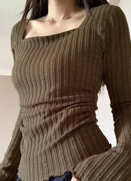 Brown full sleeve stripe top